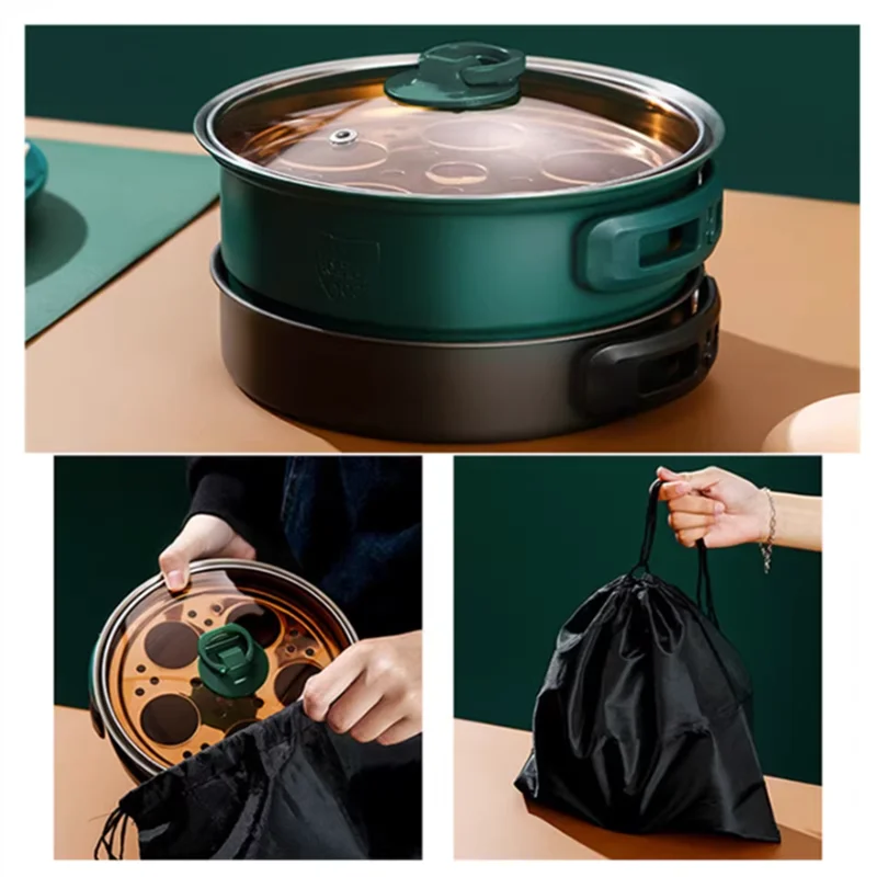 وعاء الطبخ الكهربائي، وعاء ساخن قابل للطي، محمول متعدد الوظائف، نوع سبليت، وعاء طبخ الأرز، مقلاة للسفر المنزلي 1.6 لتر