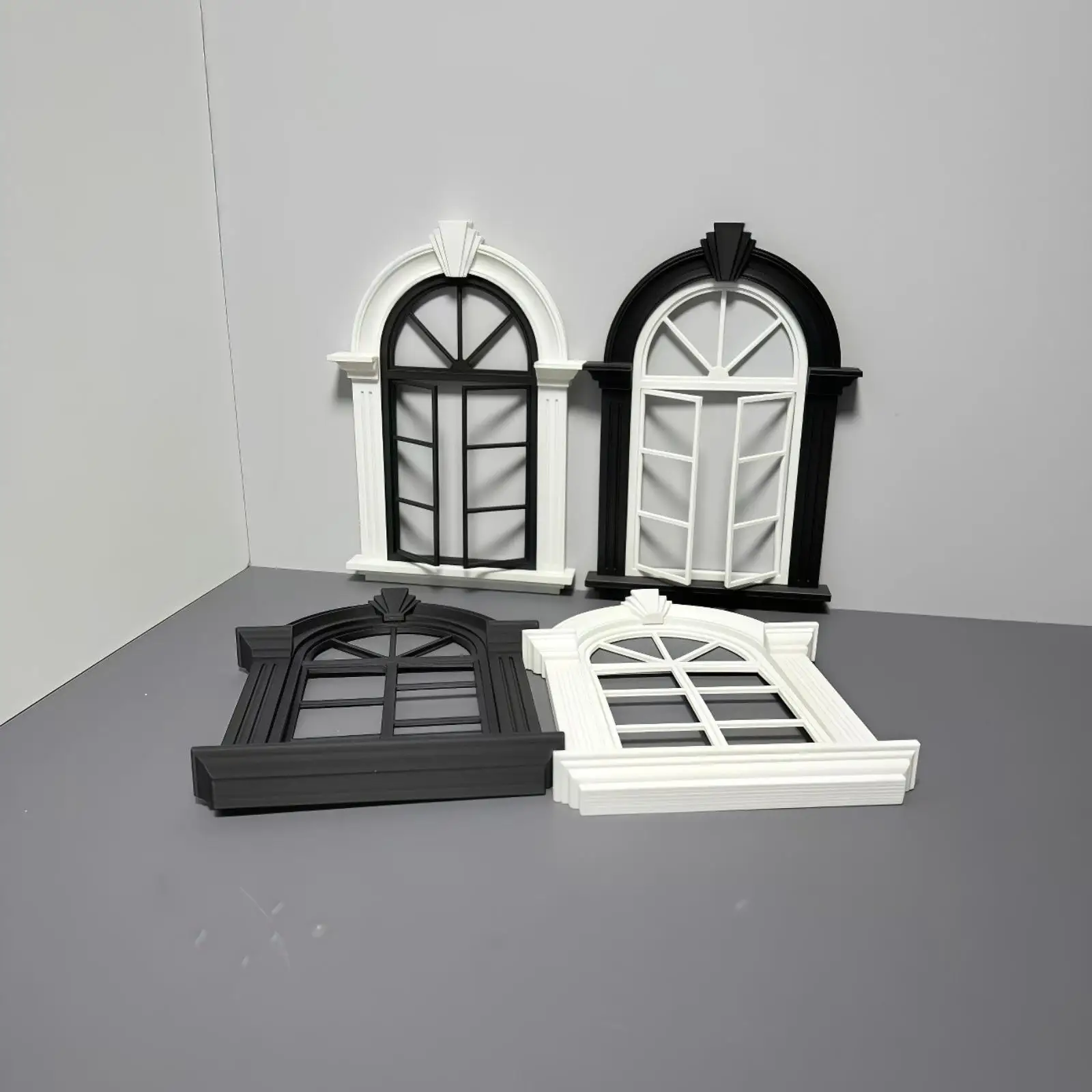 Miniature Window Scene Tabletop Lattice Window Prop Molded Frame Dollhouse Gothic Miniature Scene DIY Decoration