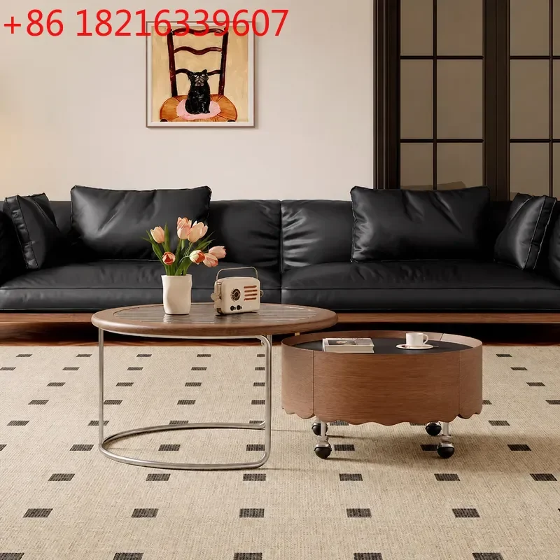 YAO Retro Solid Wood Coffee Table Set for Living Room Simple Small Apartment Mobile Round Tea Table 2026 New Household Furniture
