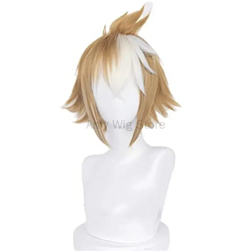 Anime Cosplay Wig Game Genshin Impact Gorou Short Brown White Wig with Ears Synthetic Hair Heat Resistant Halloween Role Play