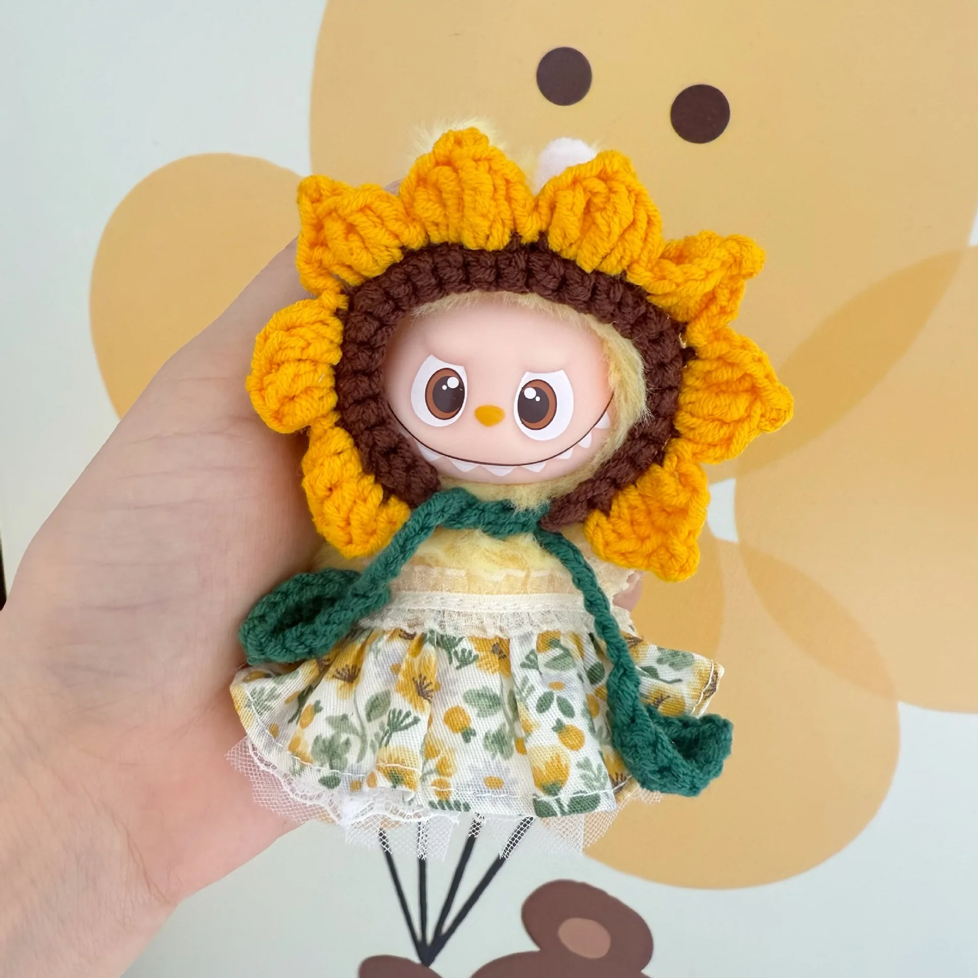 

4.0 Mini Labubu Handmade Sunflower Sweet Dress Set 10CM Doll Labubu Clothes