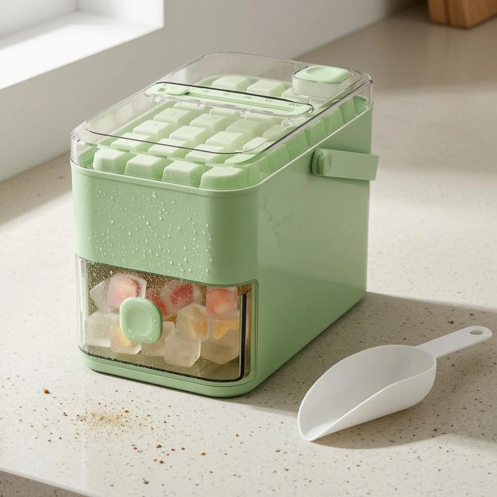 Ice Tray Bin Set 28-Cell Ice Storage Box Single-Layer Viewing Window