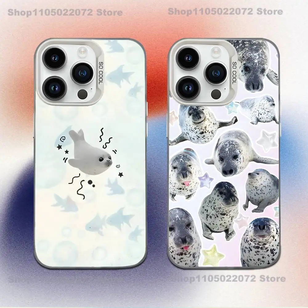 

Phone Case For iPhone 17,16,15,14,13,12,11,Mini,Pro,E,MAX Cute and Funny Seals White Candy Matte Shockproof Cover
