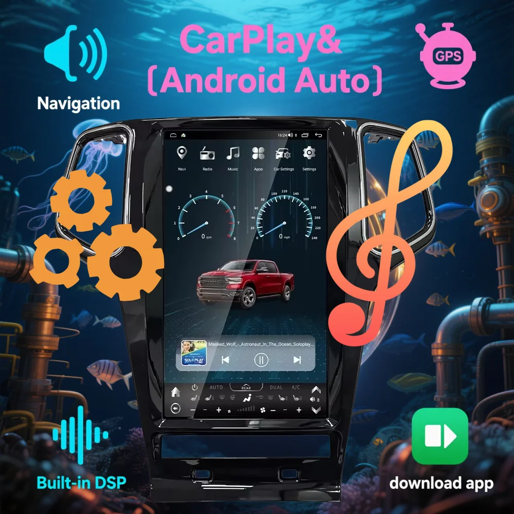 13.6 "أندرويد لسيارة جيب جراند شيروكي 2010-2021 مشغل وسائط متعددة لاسلكي CarPlay فيديو ستيريو نظام تحديد المواقع والملاحة Carplay