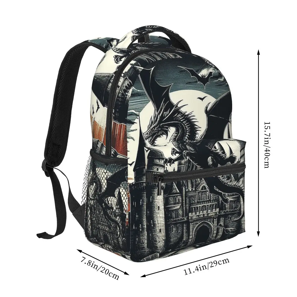 Fantasy Mythical Dragon And Castle Backpack Hot Sale Daypack Large Capacity Children BookBag School Bag Shoulder Bags for Unisex