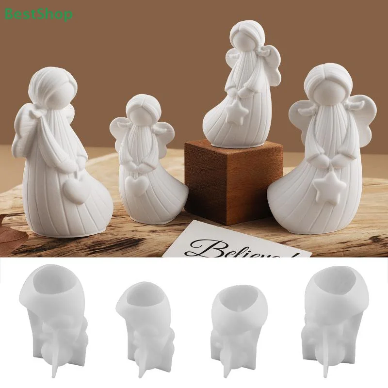 

2Pcs Angel Silicone Moulds DIY Handmade Angel Plaster Resin Moulds With Heart Star Designs 3D Angel Decorative Sculptures Craft