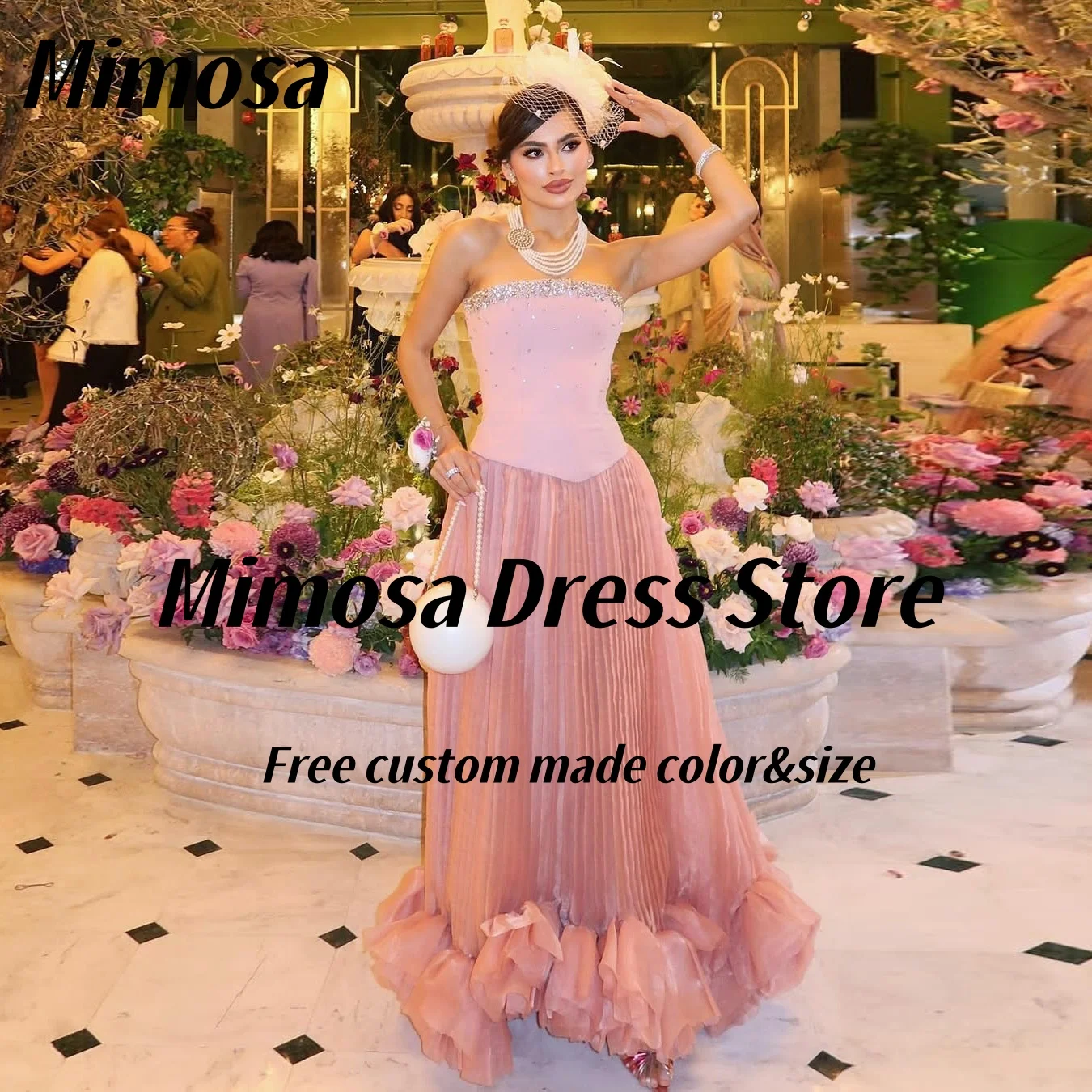 

Mimosa из двух частей платья для выпускного вечера из бисера без бретелек со шнуровкой сзади Robes De Soirée со складками вечернее специальное платье по индивидуальному заказу