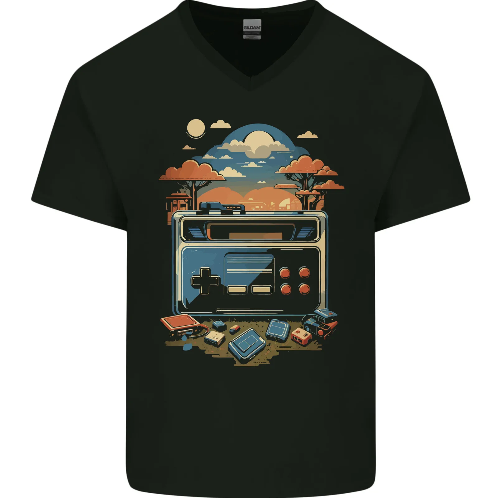Retro Gaming Gráficos Video Juegos Gamer Hombre Cuello En V Algodón Camiseta