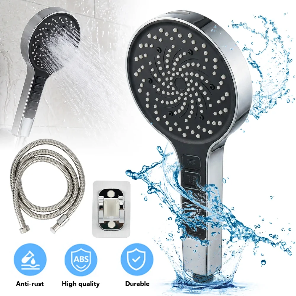 Pommeau de douche portatif avec tuyau flexible de 1,5 mètre, poignée ergonomique amovible, 5 modes de jet d'eau, pulvérisateur de douche portable, raccord de remplacement pour la rénovation de salles de bain et les espaces de douche intérieurs