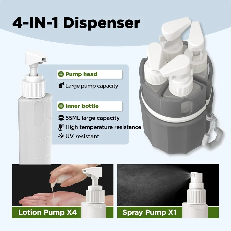 Ensemble de bouteilles de voyage 4 en 1, ventouse sous vide en Silicone pour murs lisses, conteneurs de taille de voyage anti-fuite approuvés par TSA pour toilettes