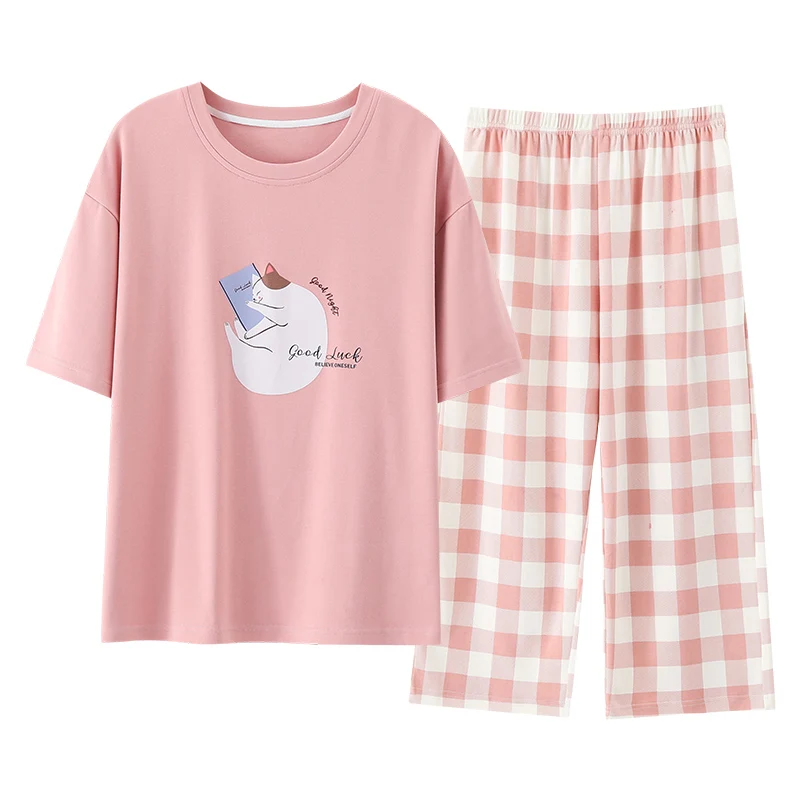 

Newest Women Pajamas Set Summer Short Sleeve Sleepwear Female Cute Cartoon Pyjamas