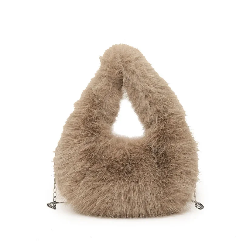 2025 Autumn and Winter New Women's Bags Women's Imitation Fox Fur Foreign Style Handheld Dinner Bag Chain Crossbody Bag