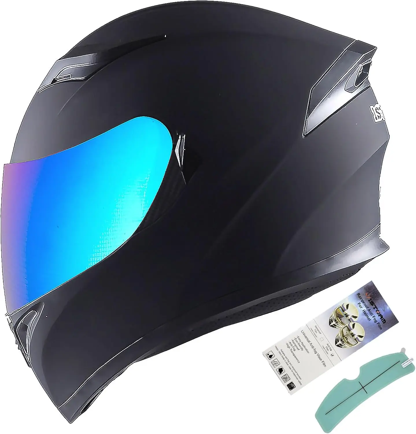 Motorcycle Street Bike Dual Visor/Sun Visor Full Face Helmet Element Silver Matt Black: HJK316