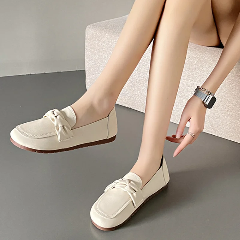 Women's Two-wear Tap-toe Bean Shoes Spring 2024 New Style Slip-on Shallow Single Shoes Soft-soled Casual Driving