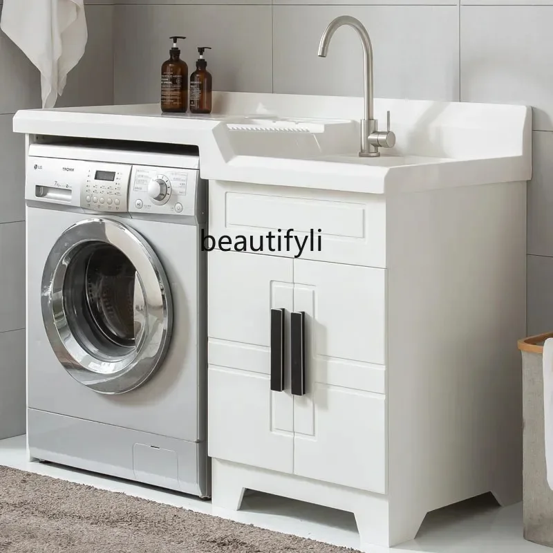 C85 Balcony Washing Machine Cabinet Combination Diamond with Washboard Washbasin Wash Basin Pool All-in-One Cabinet Wash Wardrob