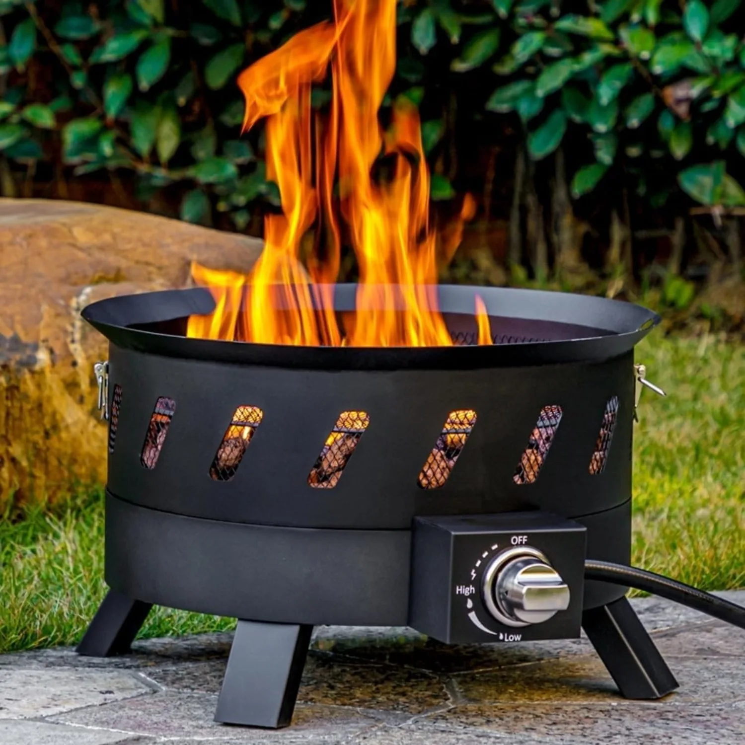 17.3 inch Portable Propane Fire Pits, Gas Fire Pit Bowl for Outside with Lid & Handle, Smokeless Gas Firebowl,