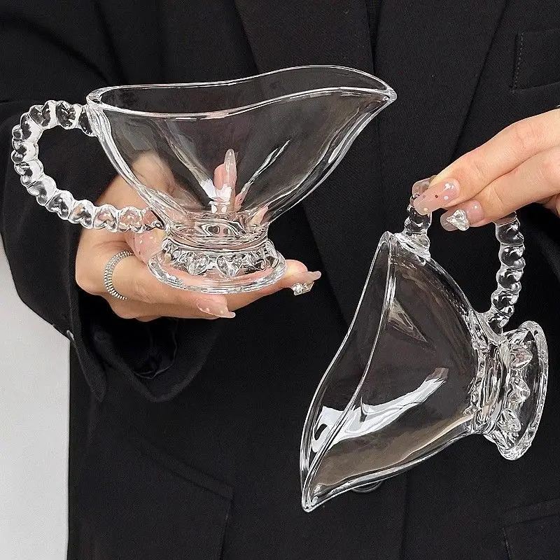

2pcs European Style Glass Milk Jar with Handle Milk Cup, Magic Lamp Style, Western Dipping Sauce Bucket, Honey Cups Drinkware