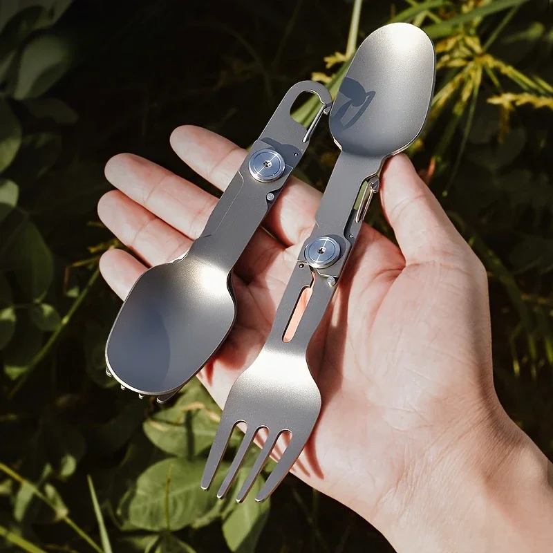 

Pure Titanium Outdoor Tableware Camping Titanium Tableware Chopsticks and Spoons Snow Bowl Set Folding Portable Travel Fork Fork