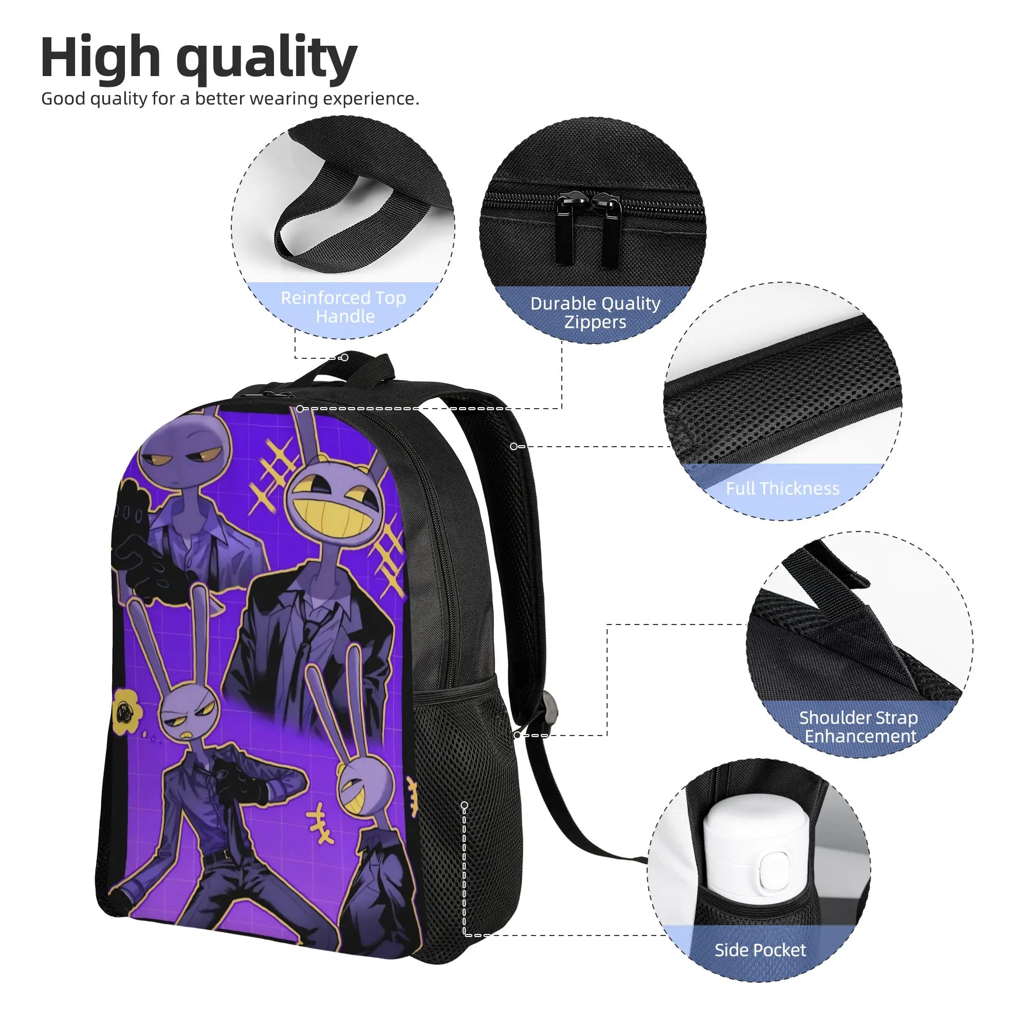Jax Cartoon Digitals Circus Purple Rabbit Backpack for Men Women Casual Student Daypack  Laptop Computer Canvas Bags Durable