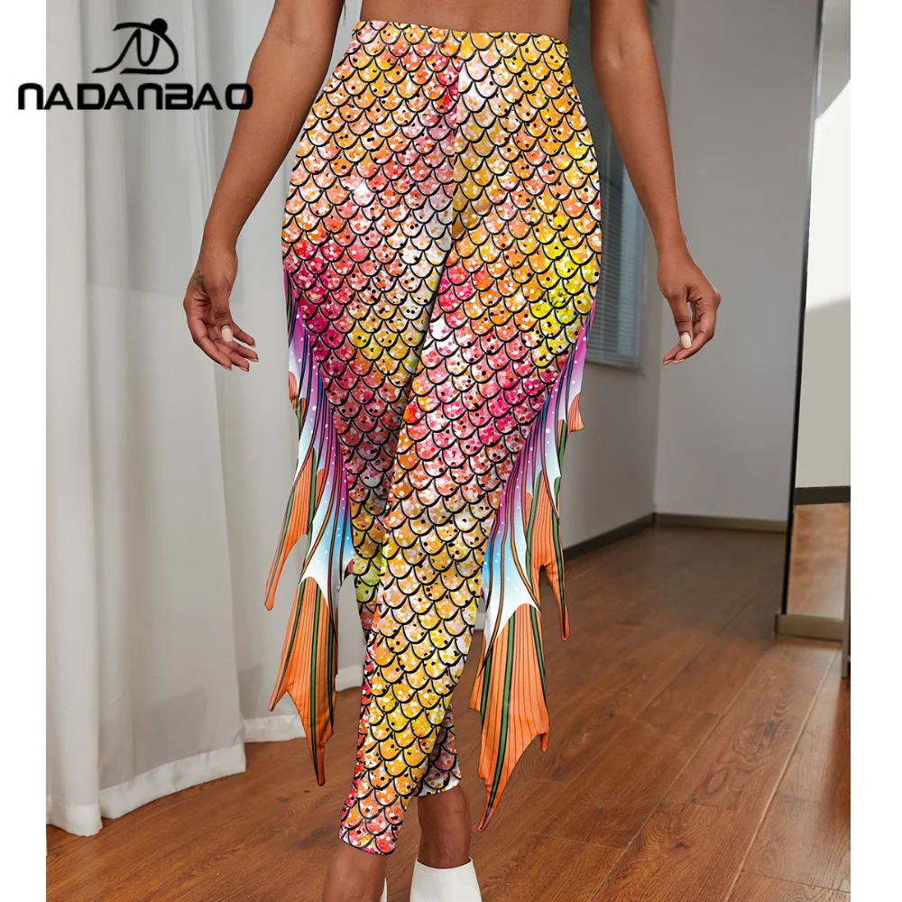 

NADANBAO Women 3D Mermaid Print Leggings with Fish Scale Colorful Mermaid Pants Slim Sexy Tights Lady Gym Sport Yoga Trousers