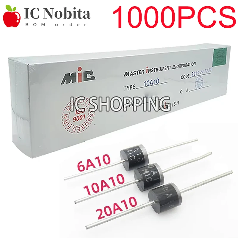 1000PCS Rectifier Diode 6A 10A 20A 1000V DO-27 Electrical Axial Rectifier Diodes Kit 6A10 10A10 20A10