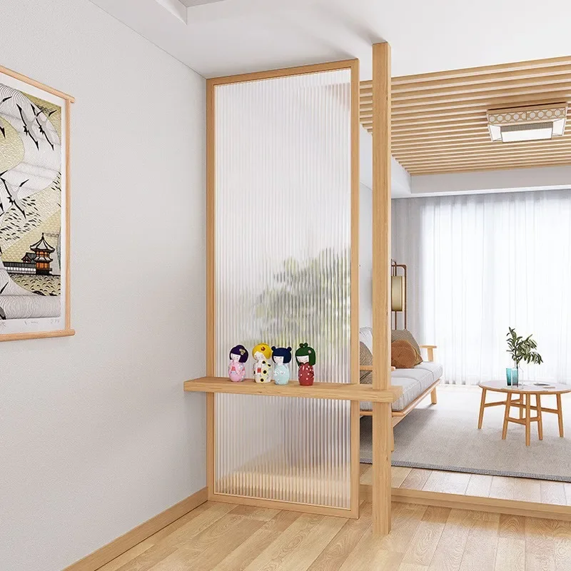 Japanese-style solid wood water corrugated glass screen partition modern simple living room entrance Internet