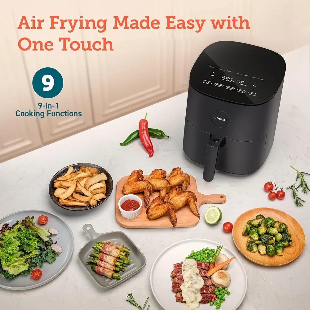 Quick and Easy, UP to 450℉, Quiet, 85% Oil less, 130+ Recipes, 9 Customizable Functions, Compact, Dishwasher Safe