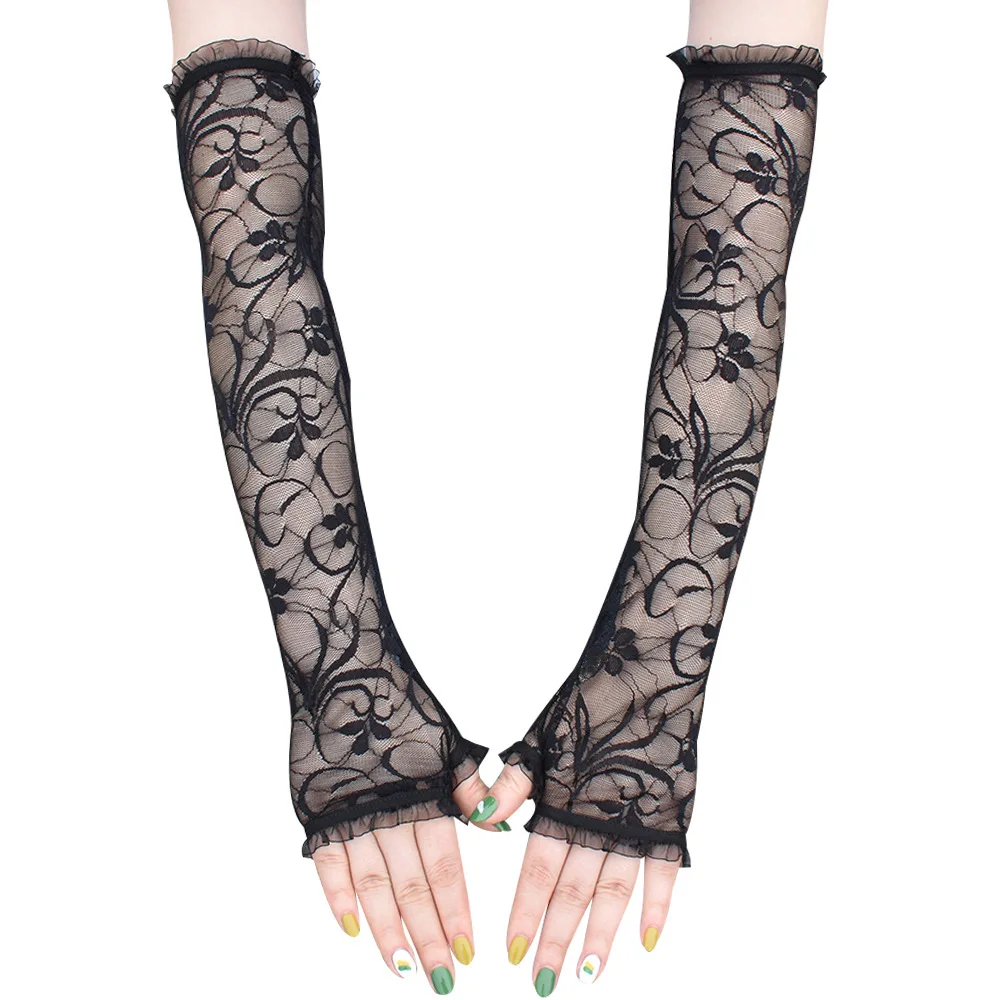 Sexy Lace Sunscreen Gloves Bridal Wedding Women\'s Gloves Lace Five-Finger Gloves Fashion Long Lace Fingerless Gloves C051