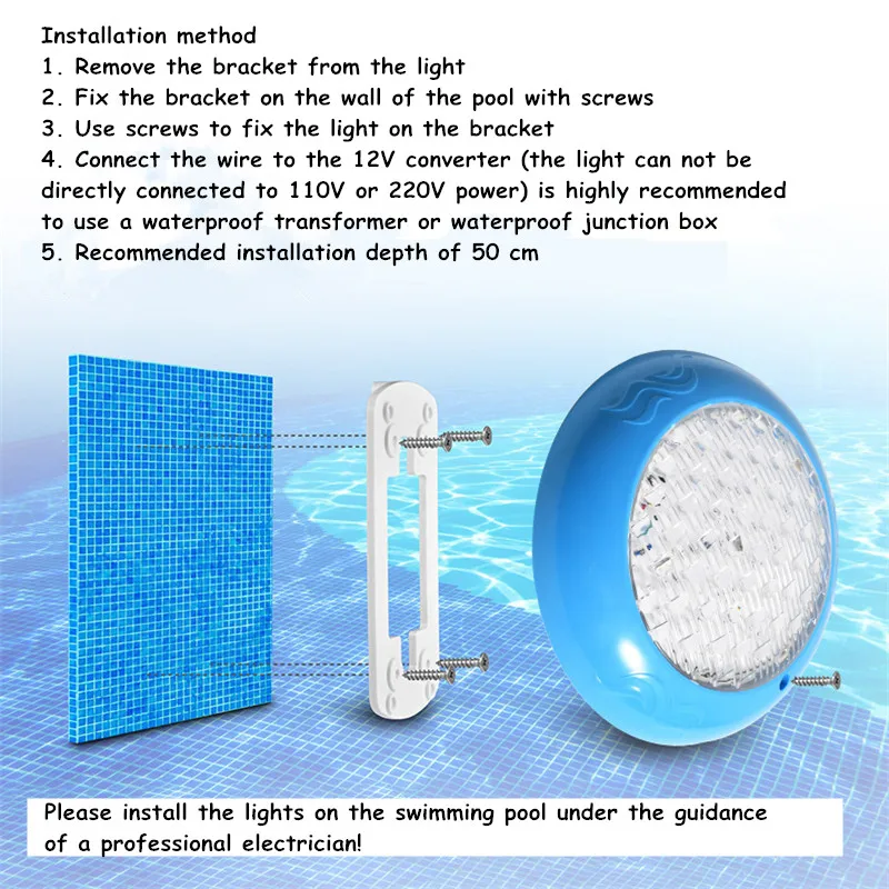 Wall-mounted LED Pool Light Ip68 Waterproof Colorful RGB with Remote Control Grouting Underwater Lights Water Features Outdoor