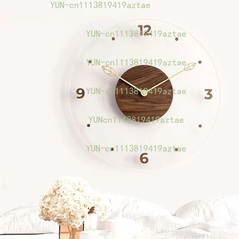 40cm Solid Wood Wall Clock Simple Creative Acrylic Glass Transparent Wall Hanging Clock Watch Home Living Room Decorative Clock