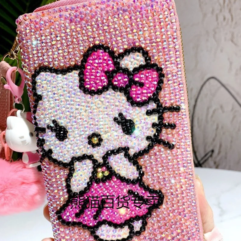 New Sanrios Cosmetic Bag Hello Kittys Girly Heart Kawaii Cartoon Long Style Wallet Wallet Mobile Phone Bag Document Package