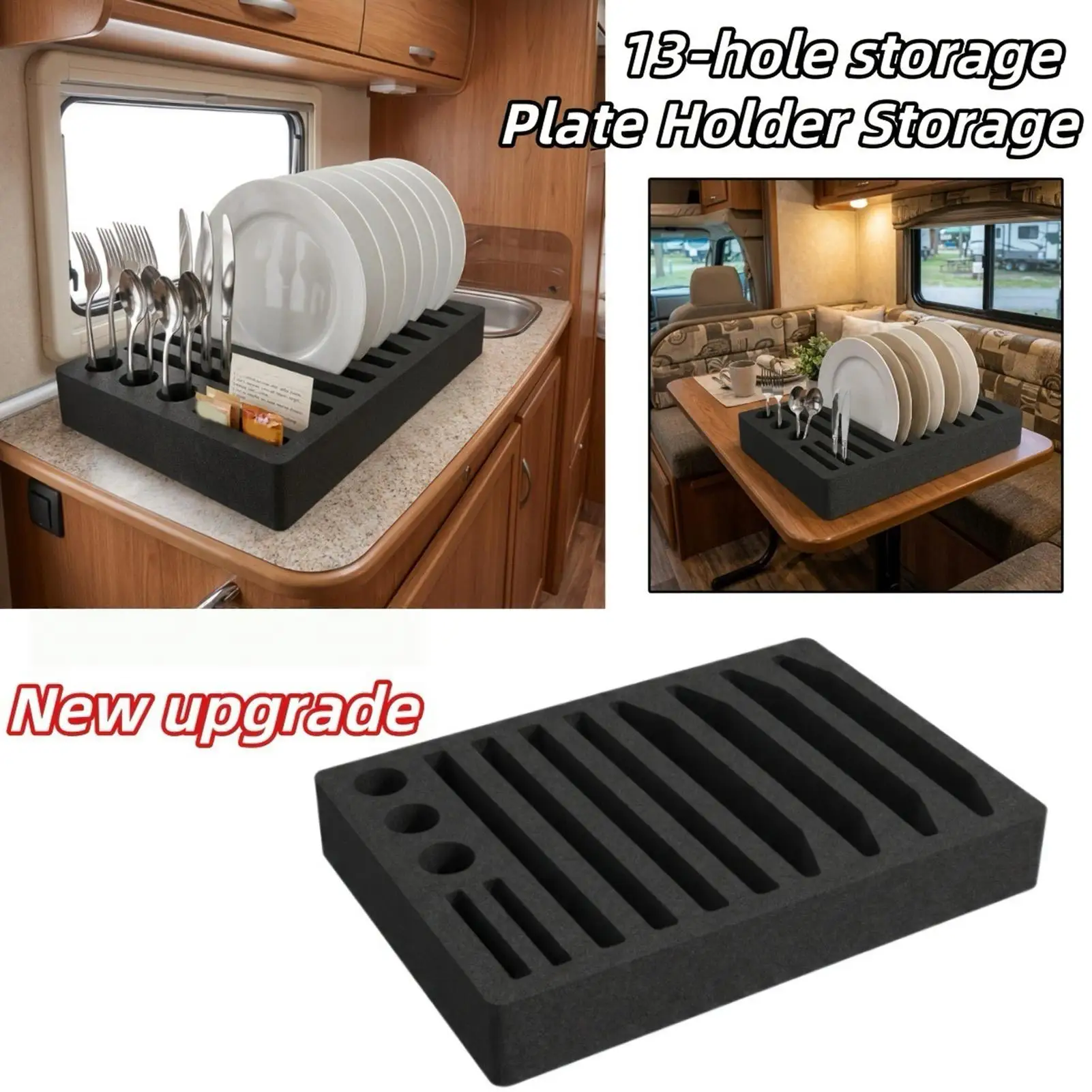 Plate Organizer Space Saving 13 Slots Caravan Utensil Tray Cabinet Plate Organizer for Trailer Caravan Motorhome Travel Camping