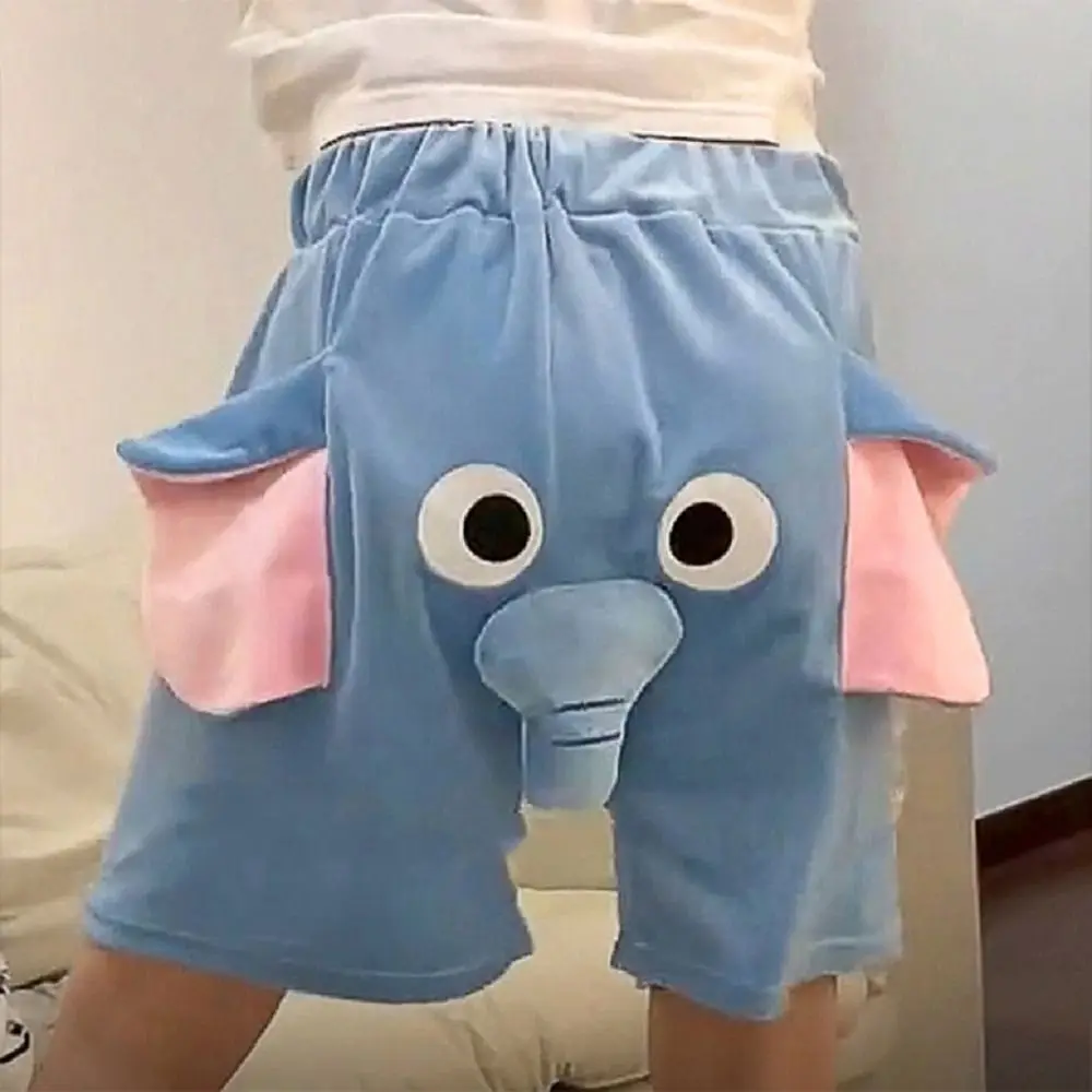 Embroidered Little Flying Elephant Shorts Pants Plush Elastic Couple Sleeping Pants Cute Elephant Funny Pajama Pants Women Men