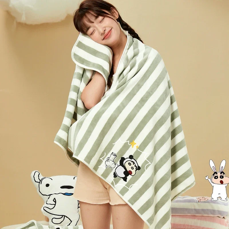 Anime Crayon Shin Chan Bath Towel Cartoon Girl Coral Fleece Absorb Water Quick Drying Bath Towels Cute Stripe Beach Towel