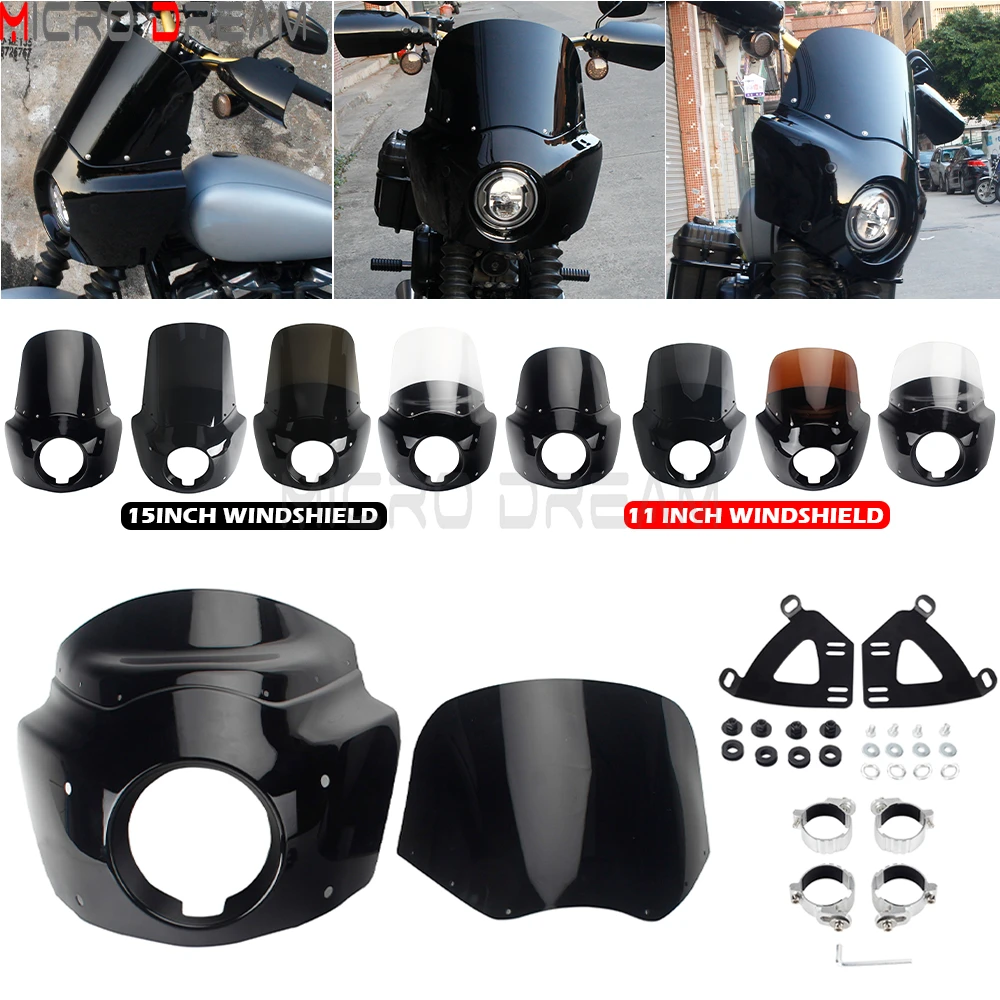 Motorcycle 11/ 15inch Windshield Fairing Front Headlight Cowls Kit For Harley Softail Street Bob Dyna FXDB FXDL FXDC FXDI FXDSE
