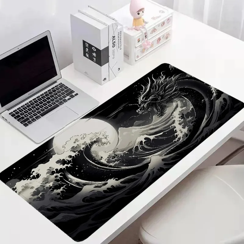 

BLACK JAPANESE DRAGON Extended Pad Pc Gaming Accessories Mouse Mats Mousepad Gamer 900x400 Computer Mat Desktops Keyboard Desk