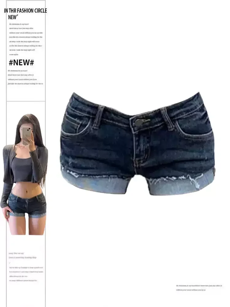

Streetwear Versatile Solid Denim Shorts Women Y2K Fashion Low Waist Hottie Slim Straight Pant 2025 New Spring Summer Short Jeans