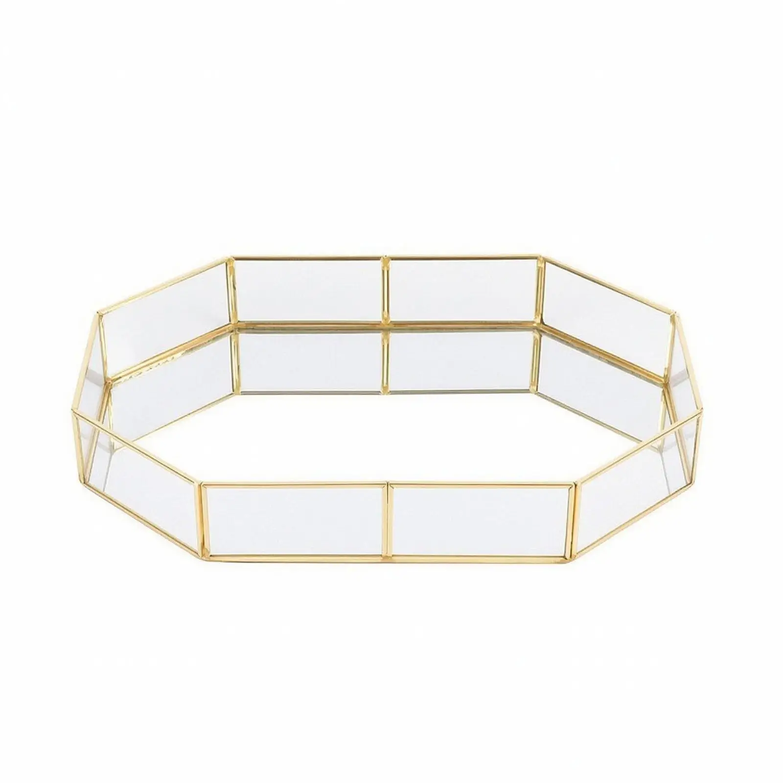 Open Top Vanity Organizer Tray with Gold Frame for Perfume Jewelry Cosmetics Storage Desk Decor