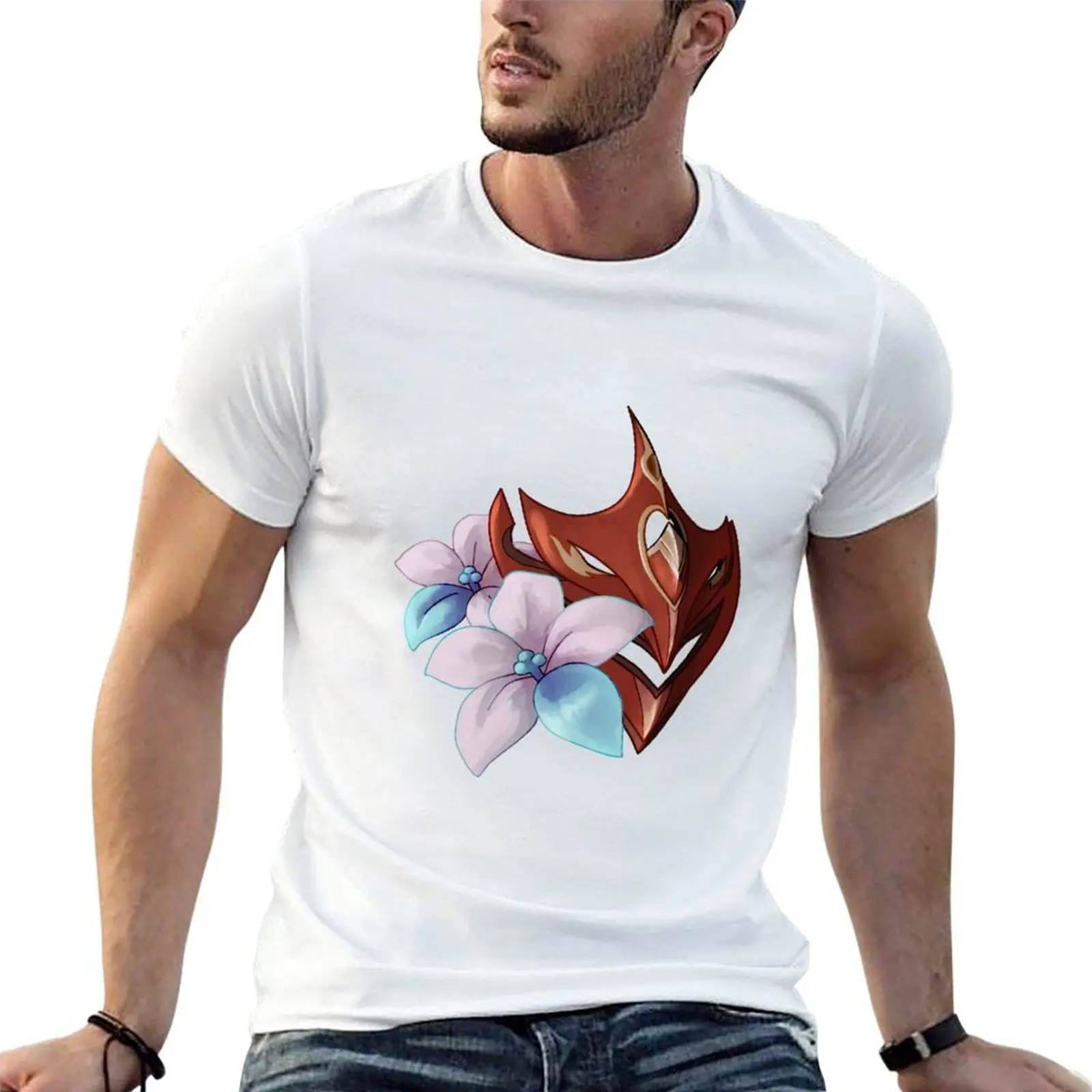 

Chilumi man cotton Flowers t shirts T-Shirt humor cotton tshirt + Mask funny dark shirt t 100%