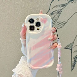 Wave Case For Iphone 15 16 Pro Max 11 12 13 14 Pro Max 16 Plus 7 8 XR X 13 Mini Cover With Wrist Strap Lanyard Rainbow Butterfly