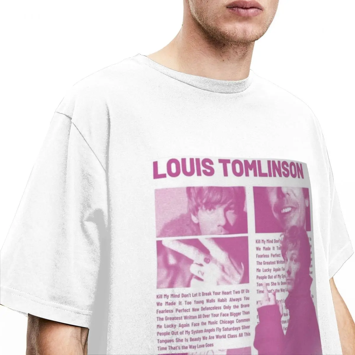 Pink Louis Tomlinsons English Singer T-Shirt Music Album Hipster T-Shirts Short Sleeve Y2K Tops Cotton O-Neck Plus Size Clothing