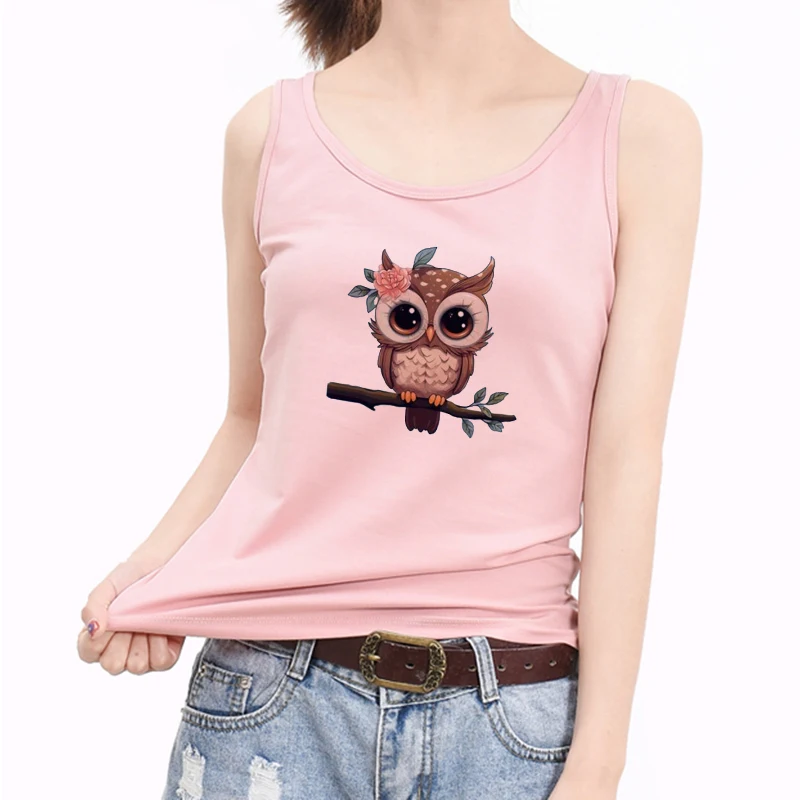 

Sleeveless Camis Crop Top Women Tee Summer Woman Harajuku 2000s Tank Tops Aesthetics Owl Graphics Print Women White Casual Vest