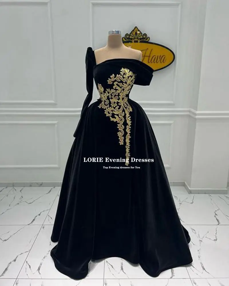 LORIE Moroccan Kaftan Evening Dresses Dubai Abaya Arabic Gold Appliques One Sleeve Caftan Dress Elegant Special Occasion Gowns