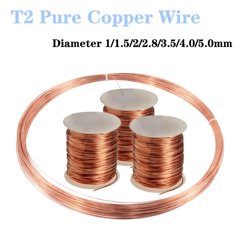 1 ~ 10 metri T2 filo di rame puro bobina di rame conduttivo filo di rame rosso linea metallo CNC nudo diametro 1/1, 5/2/2, 8/3, 5/4, 0/5mm