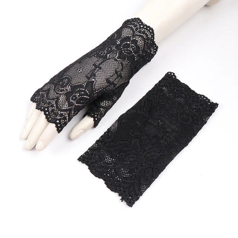 Gloves Women Lace Half Finger Spring Summer Thin UV Blocking Stretchy Versatile Breathable Open Finger Dance Party Daily Soft