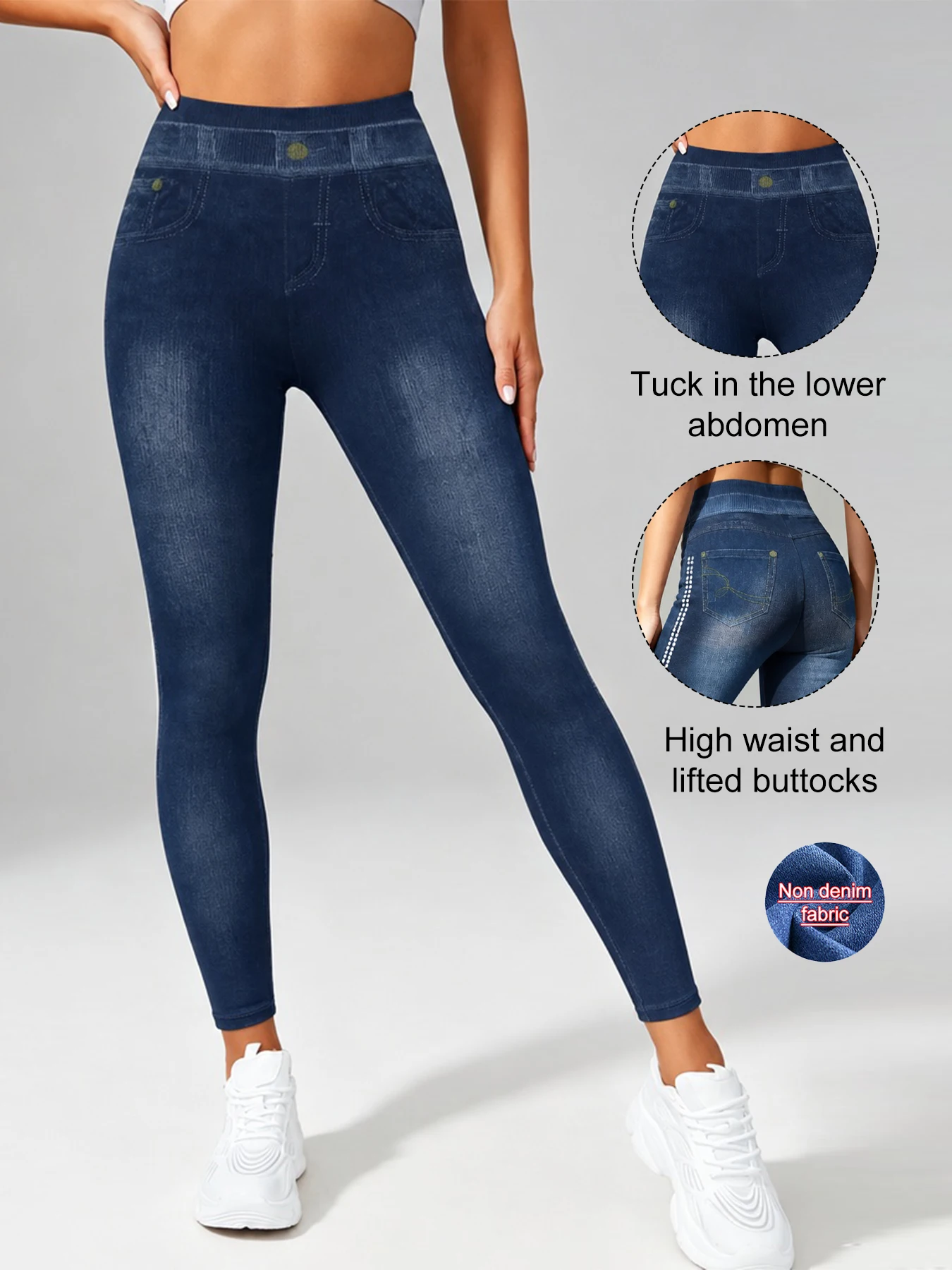 Spring/Summer Women's Imitation Denim Leggings, High Waist Stretchy Comfortable Tummy Control Fitness Gym Yoga Pants Daily Wear