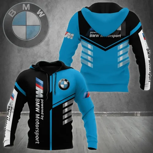 Imagen 2 del producto 2025 BMW blanco 3D impreso al aire libre motociclismo Unisex sudaderas deportivas cómodas cálidas mangas largas sudaderas con cordón