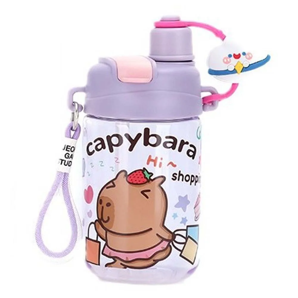 

Large Capacity Capybara Water Bottle PP Straw Transparent 600ML Double Drinking Cup Detachable PVC Cartoon Children Cup Cycling