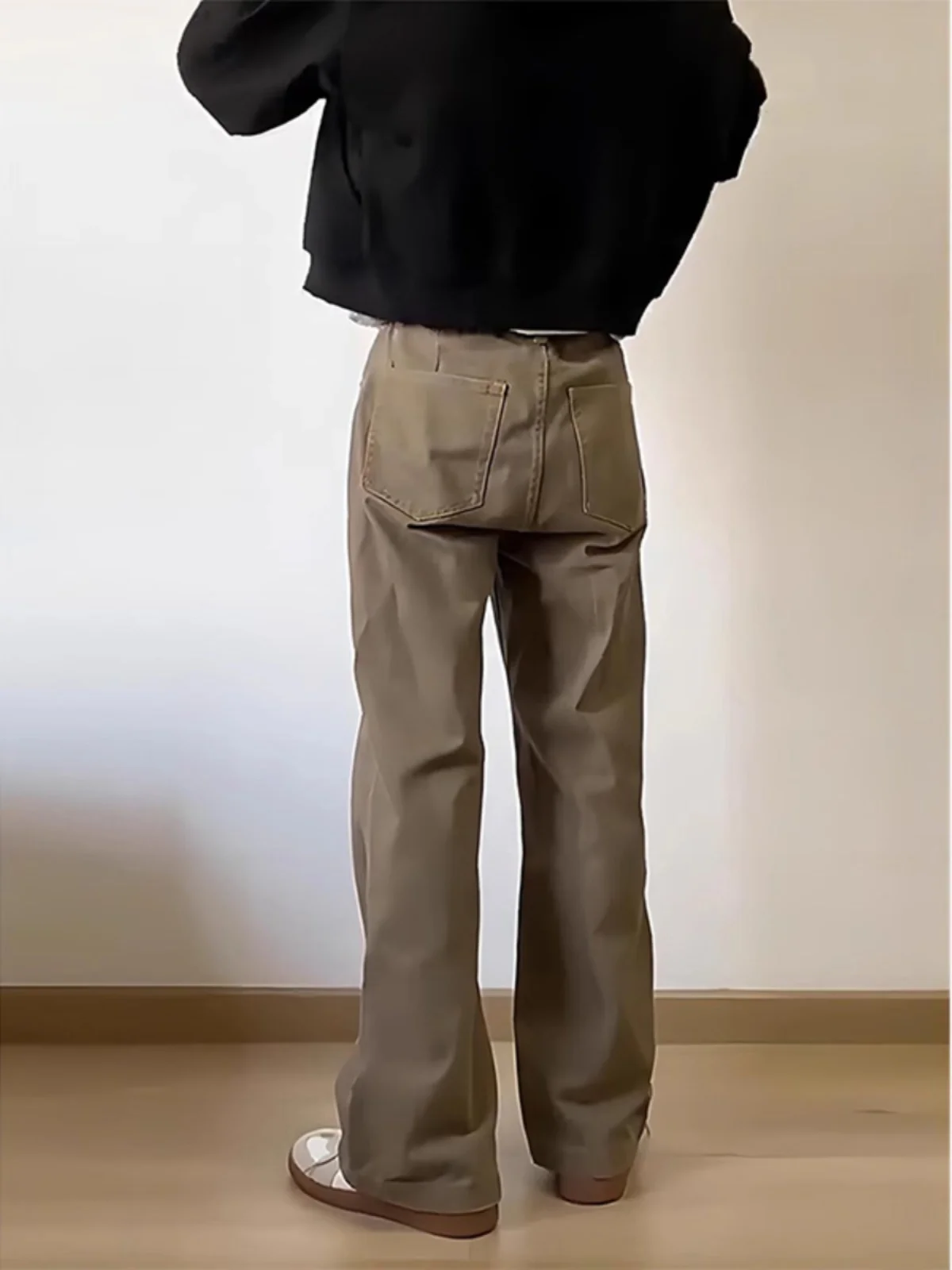 

Коричневые мужские джинсы прямого кроя на флисовой подкладке, зимние теплые брюки Cleanfit Flared Knife, длинные брюки с высокой талией, молодежный тренд