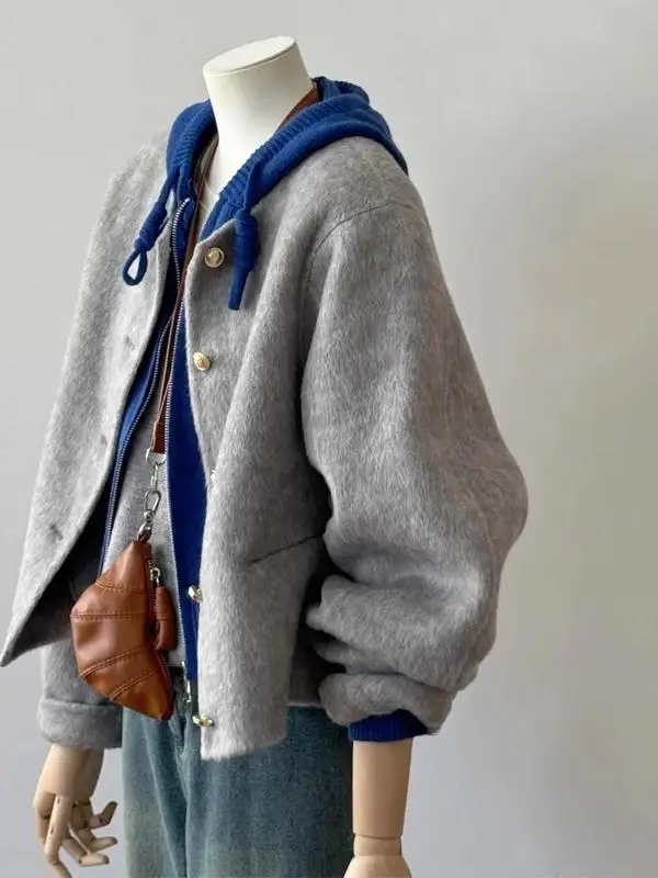 Ladies' Casual ort Woolen Coat Loose Fit Button Design Camere Jaet Large Size Faionable Ele Sle Winter Outerwear